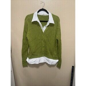 Womans Catos XL Green Sweater‎ Shirt With White Collar Neck